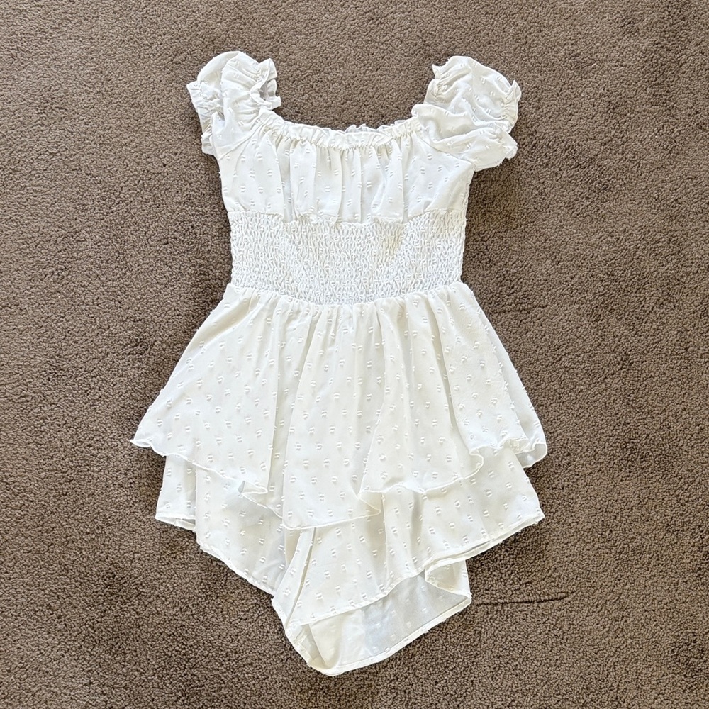 White Ruffled Smocked ROMPER - Picture 1 of 3